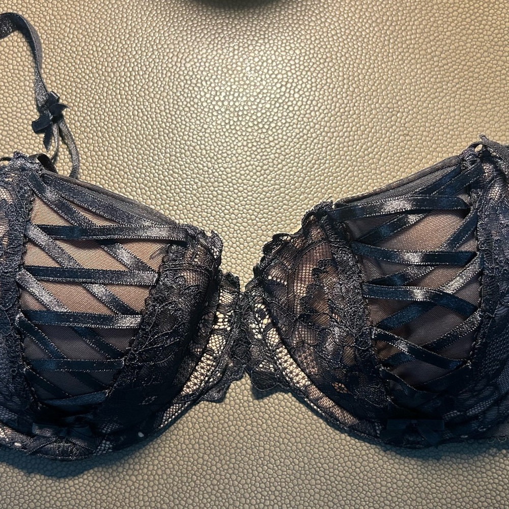 Adore Me Black Lace Bra with Strappy Accents